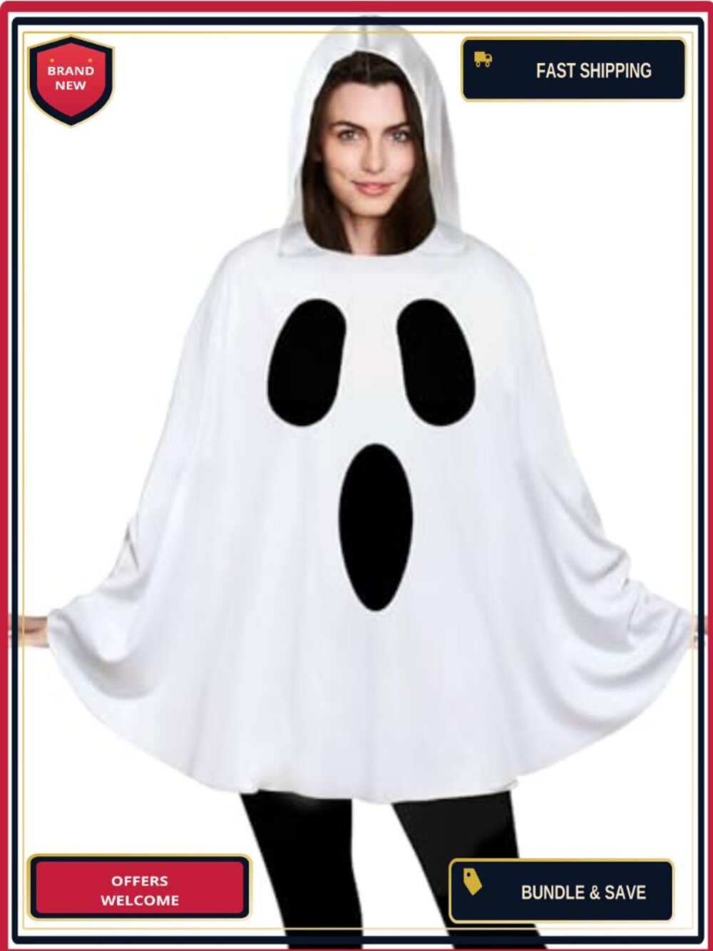 Hooded Ghost Poncho Costume Halloween Polyester Cape One Size